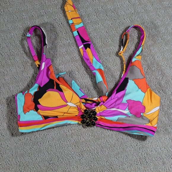 Trina Turk Women's Size 8 Vibrant Bikini Swimsuit Top with Beaded Broach Center - Picture 1 of 4